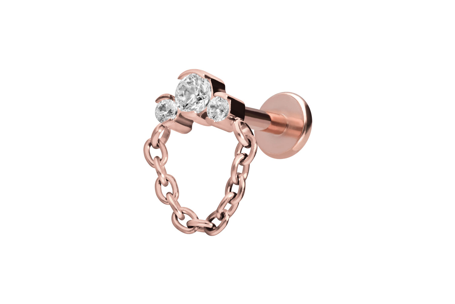 Titan Labret Piercing mit Innengewinde 3 EINGEFASSTE KRISTALLE + KETTE